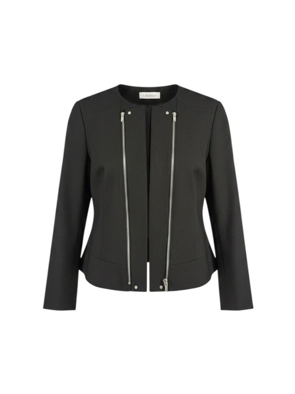 Calvin Klein Black Open-Front Jacket Silver Zipper Details Womens M
